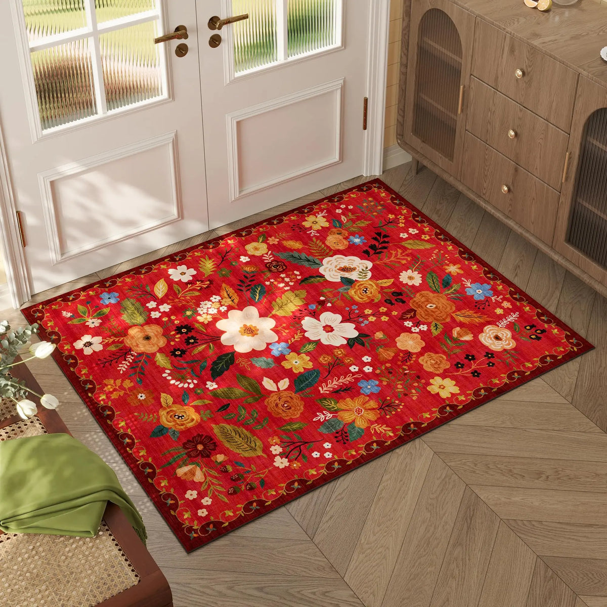 tapis porte intérieur motif fleurs colorées moderne lavable antidérapant entrée maison couloir