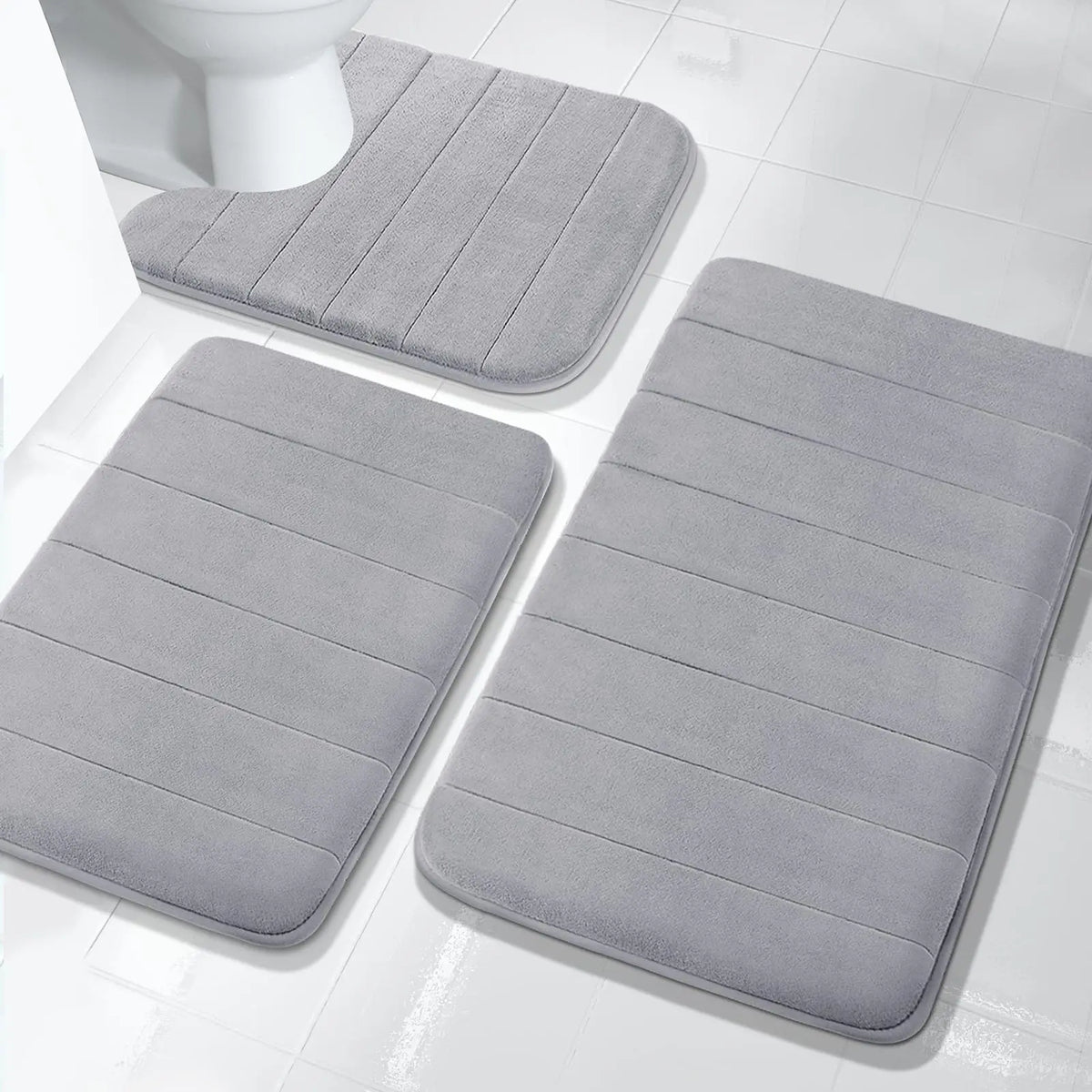 ensemble tapis bain chenille doux absorbant secage rapide motif rayures salle bain