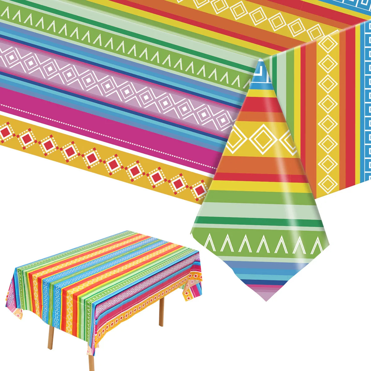 nappe festif mexicain rayures couleurs vives anniversaire révélation sexe décoration table enfants
