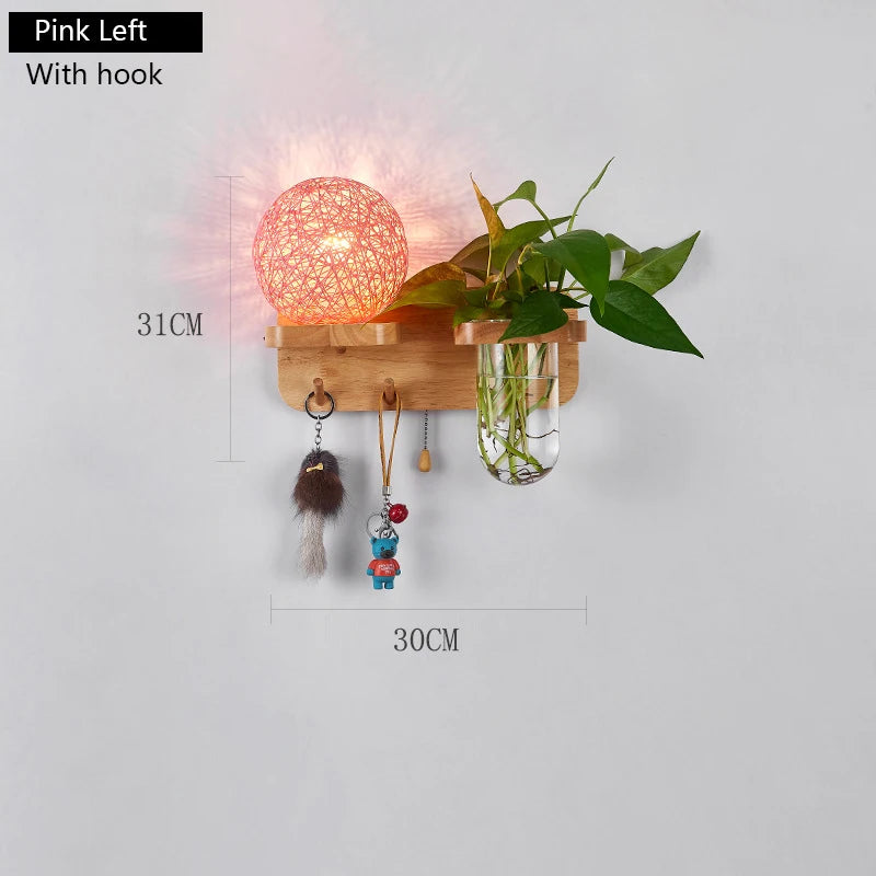 lampe murale scandinave bois naturel feuilles vertes plante boule lumineuse chaîne éclairage chambre salon