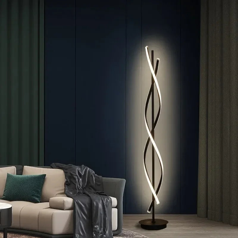 lampe sol moderne spirale noir blanc LED minimalist éclairage salle manger chambre