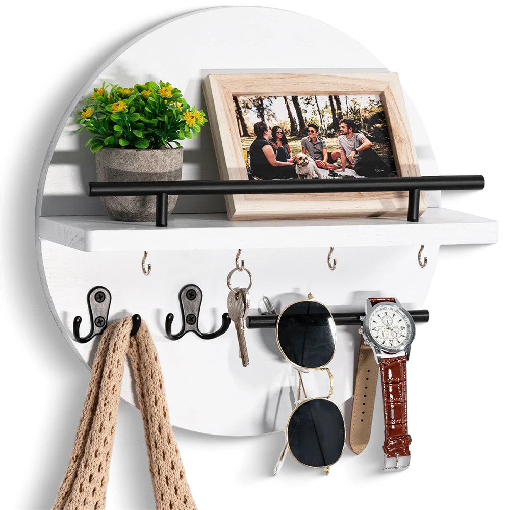 Porte-clés mural avec étagère en bois design circulaire vert