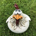 statuette poule blanche résine ornement décoration jardin rustique humoristiqueextérieur blanc orange marron