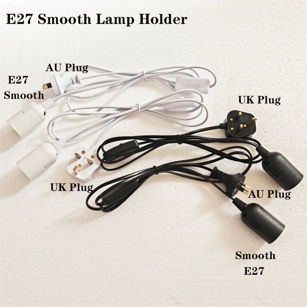support lampe e27 blanc noir dents lisse moderne câble électrique prise uk led