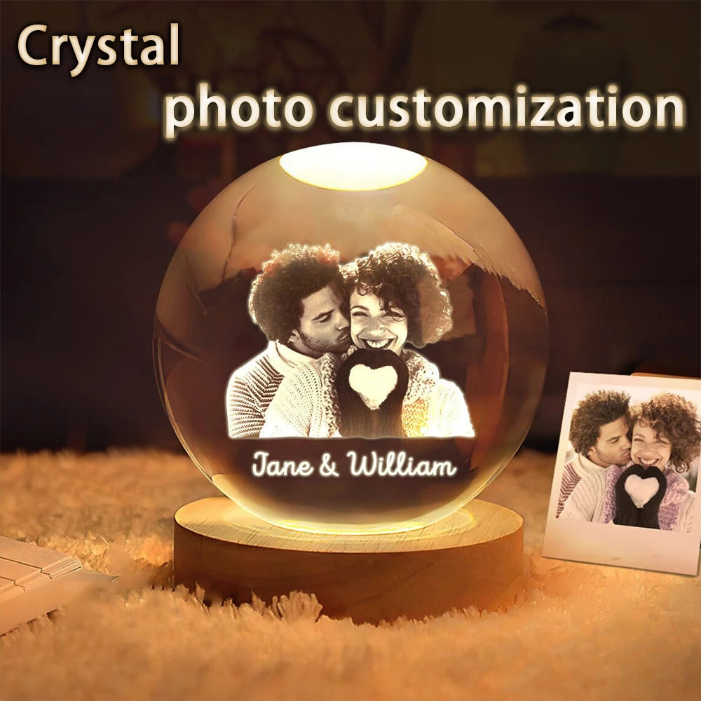 veilleuse cristal personnalisé images gravées couple famille animaux bois led 6cm 8cm decoration souvenir