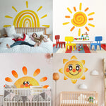 stickers muraux dessin animé soleil souriant arc ciel enfant chambre salon decoration murale jaune
