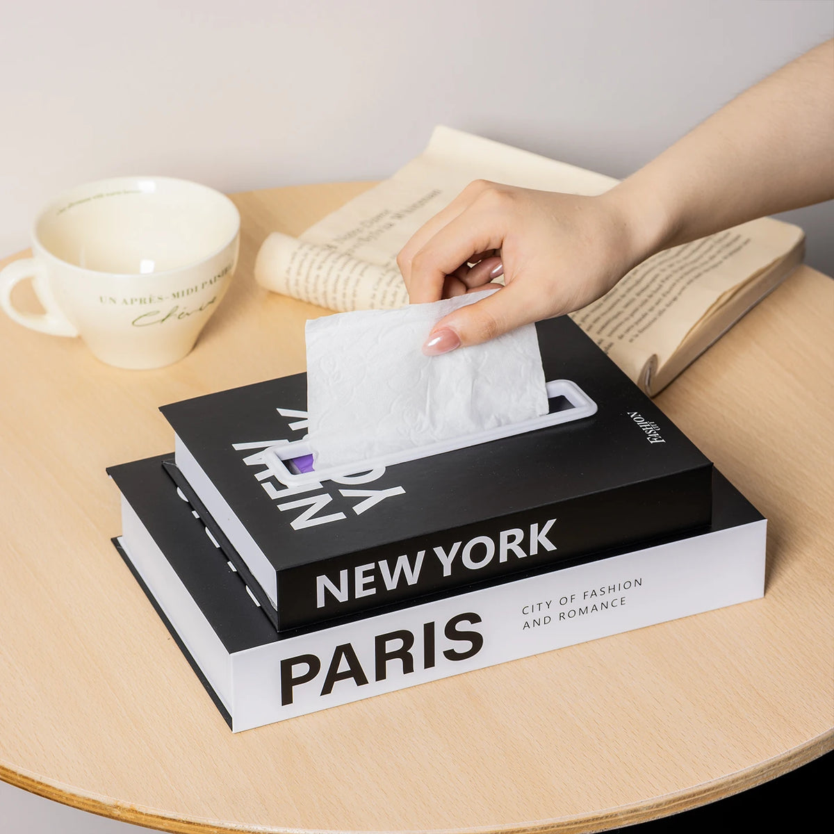 boîte mouchoirs moderne tissu amovible imprimé york paris london noir blanc minimaliste tendance decoration