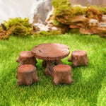 décoration maison miniature ensemble table tabourets marron aspect bois rustique champêtre féerique pièces