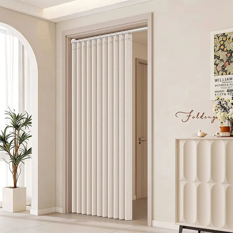 rideau plissé polyester beige clair texture lin moderne opacité pliable sans perçage chambre cuisine