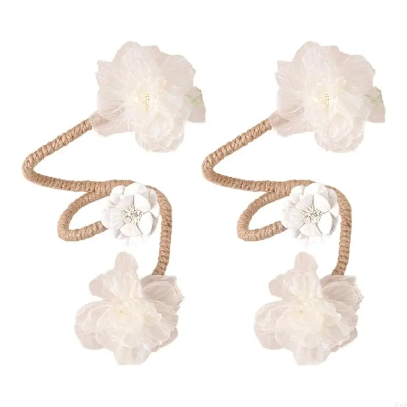 boucles rideau violet rose bleu clair blanc fleurs tulle noeuds corde opaques décoratifs