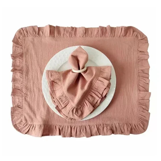 serviettes coton blanc orange bleu vert rose gris marron ruches classiques main pièces