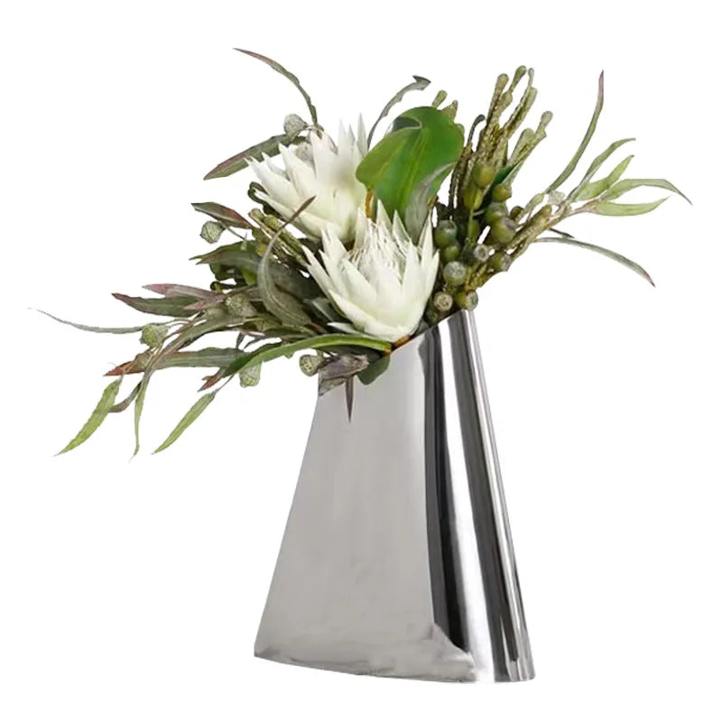 vase moderne argenté noir contemporain minimaliste lisse brillant opacité table arrangement floral decoration maison