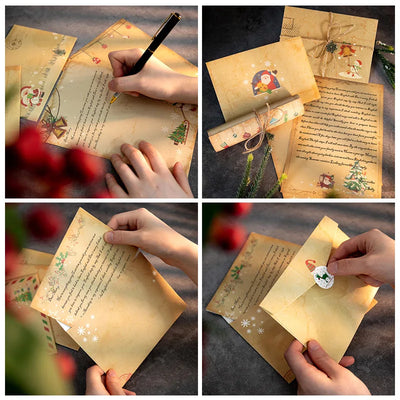Lot de 6 enveloppes vintage papier kraft Noël