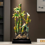 sculpture décorative bambou oiseaux vert marron asiatique traditionnel résine verte jaune