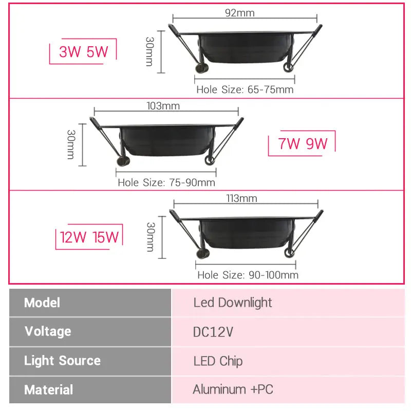 Spot LED noir étanche 3W 5W 7W 9W 12W 15W 6000K 4000K 3000K clips