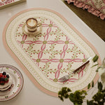 tapis table violet vert beige fleurs feuilles bordure rayée classique floral resistant pvc 30x50cm