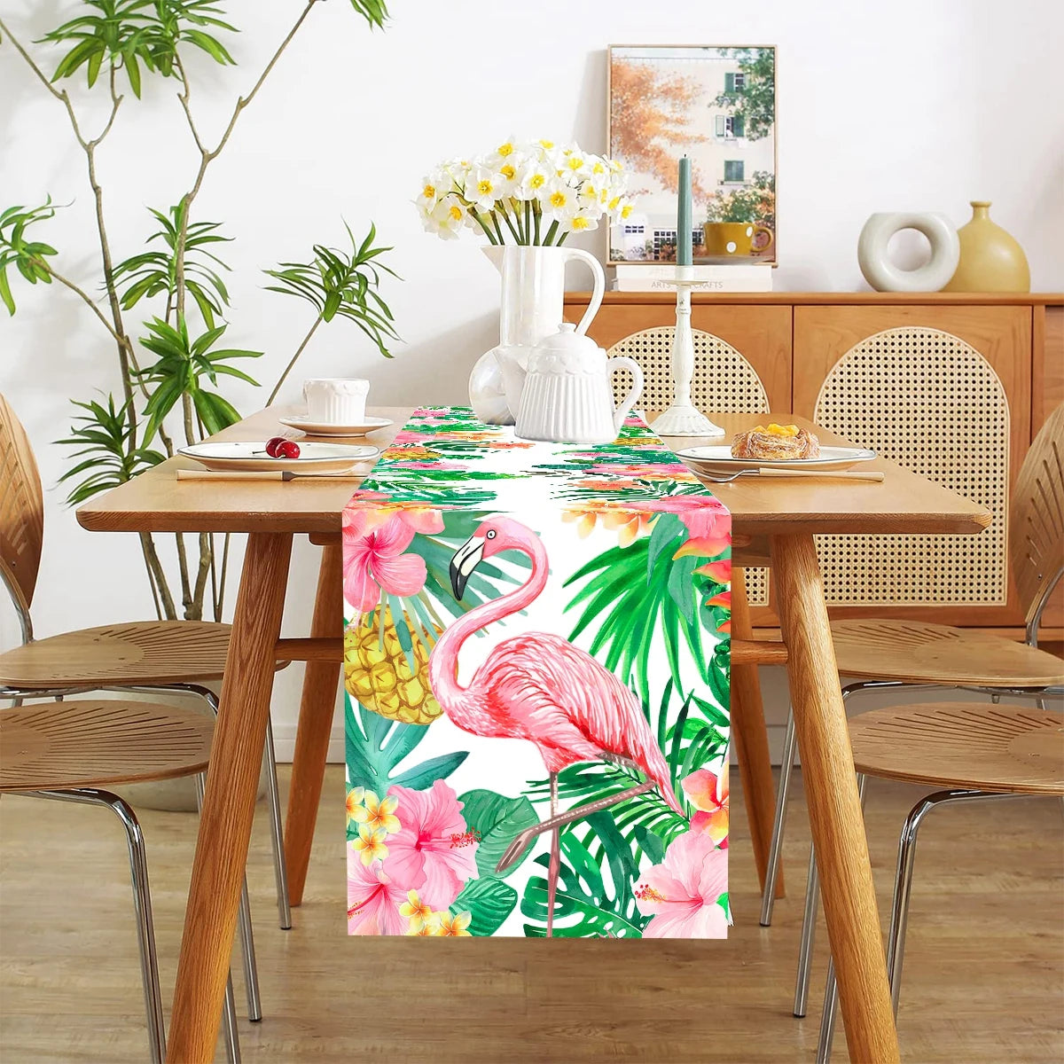 nappe table fête tropicale fleurs feuilles modernes couleurs vives opaque enfants anniversaire