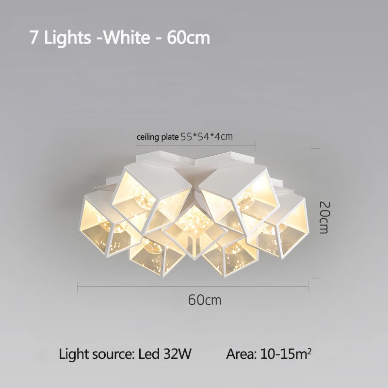 lampe suspendue moderne cubiques géométriques noir blanc chaînes interrupteur tactile chambre salon