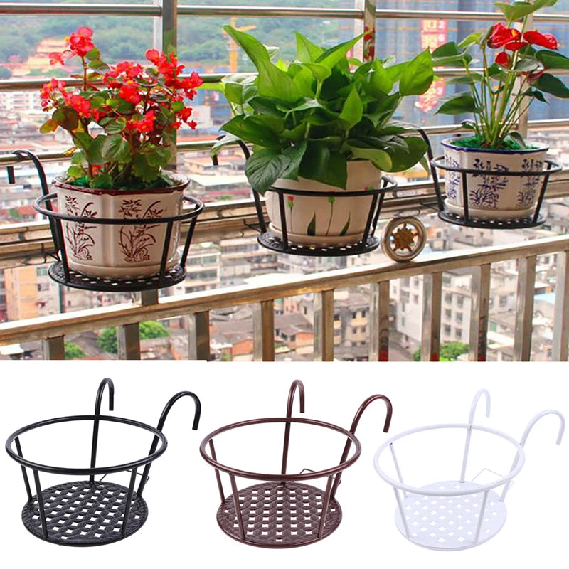 Pot de fleur balcon suspendu support métal blanc