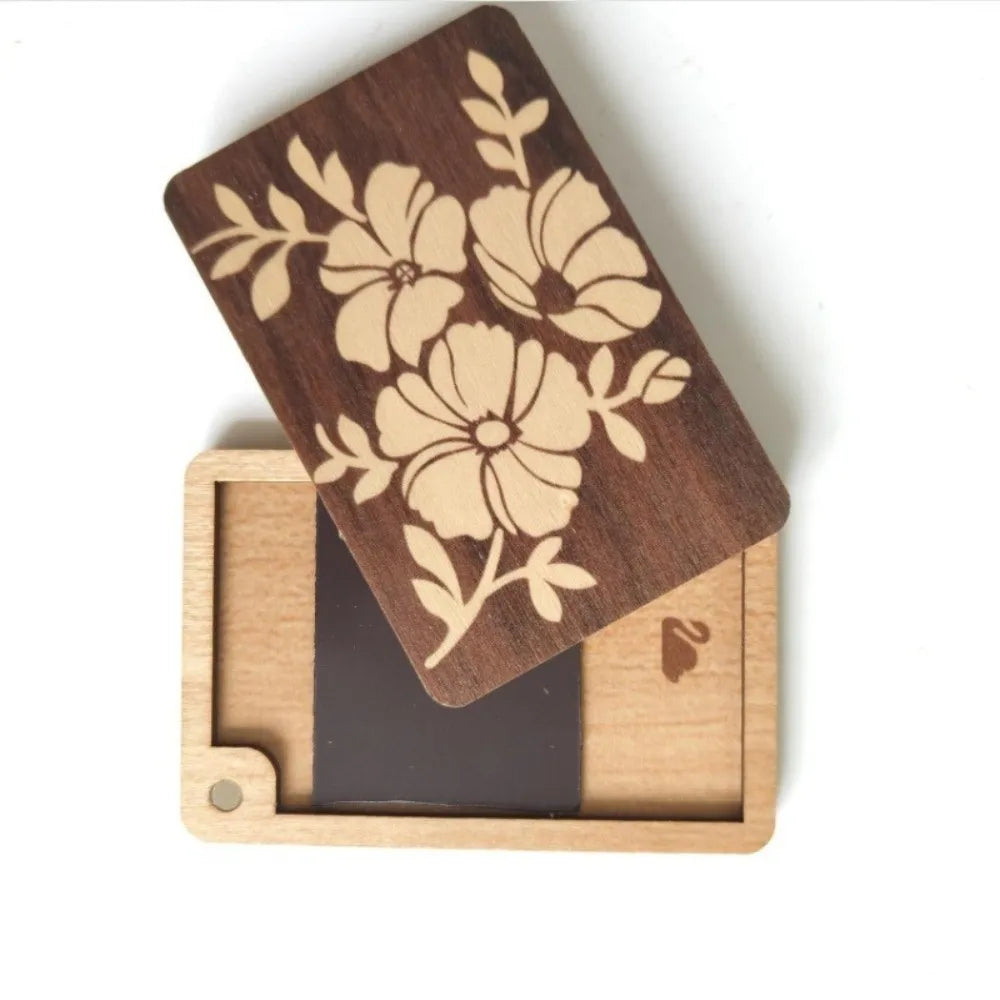 porte cartes bois floral motifs animaux clips minimaliste