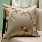 taie d'oreiller brodée oiseau pavillon fleurs 45x45cm polyester bleu clair rouge beige decorative sofa