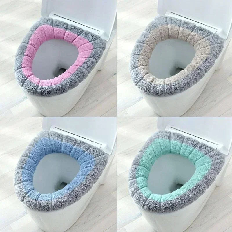 couvre siege toilette gris rose vert rayures horizontales doux confortable adhésif peluche coton