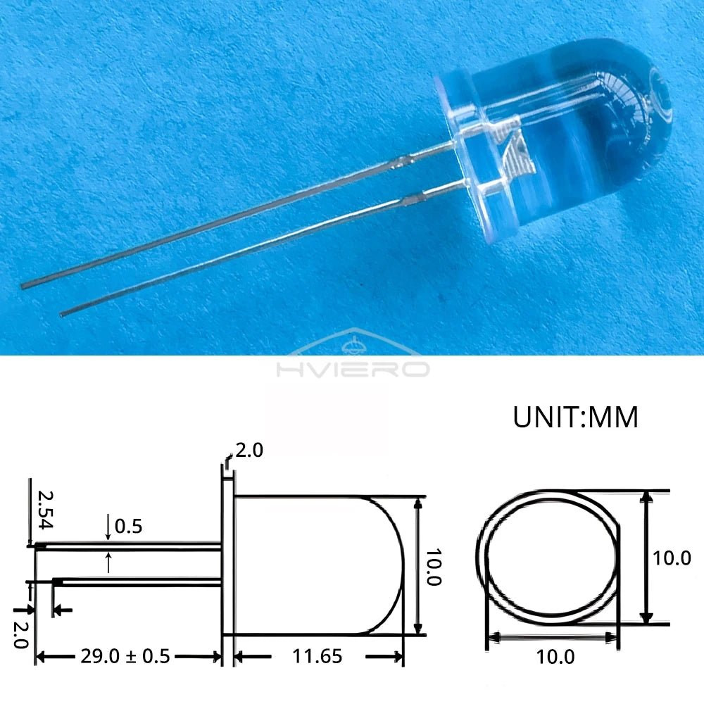 diodes led mixte bleu vert rouge jaune blanc orange rose 10mm rond transparent 50pcs