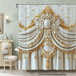 rideau douche blanc doré ornements baroques classique imperméable polyester respectueux environnement