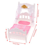 lit poupée princesse blanc rose dentelle ciel transparent rubans couette pois