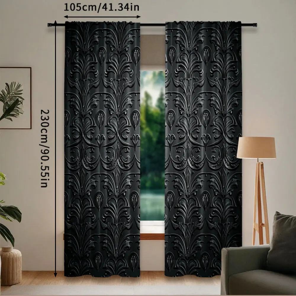 rideau deux pièces polyester motifs floraux relief noir élégants tringle rideau dimensions variées