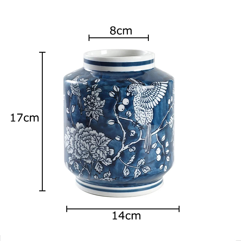 vases bleu blanc fleurs oiseaux feuillage classique decoration table arrangement fleurs moderne