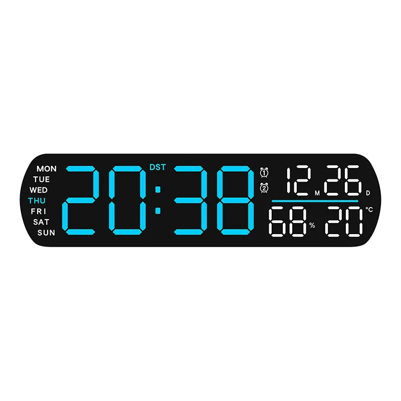 horloge numérique moderne écran led noir vert blanc réglable calendrier double alarme compteur