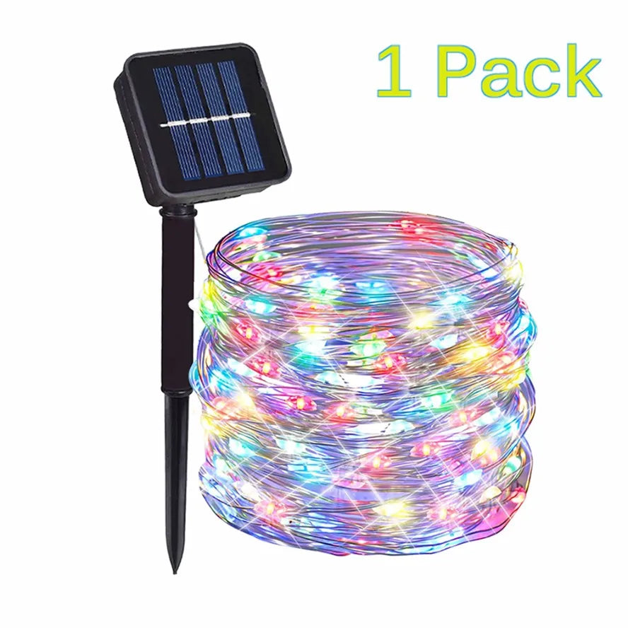 guirlande lumineuse solaire 100leds blanc multicolore moderne extérieure autoinstallation ip65 étanche festive jardin