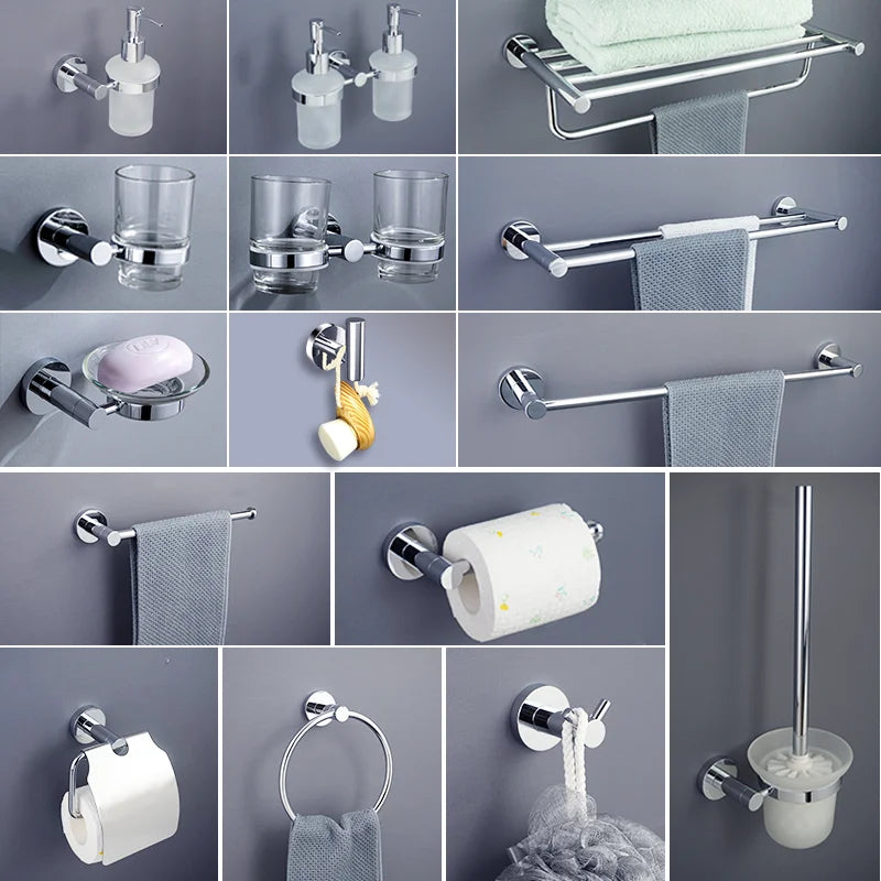 accessoires salle bain chrome moderne étagère serviettes porte savon papier toilette crochet mur toiles