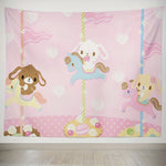 tapisserie animaux carrousel rose clair beige bleu illustration douce enfant clips magnétiques 150x130cm 150x200cm