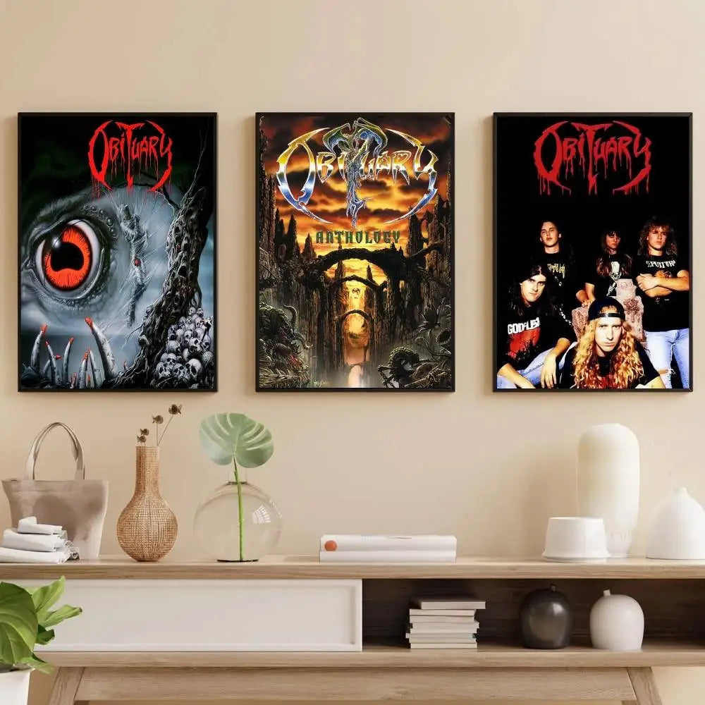 affiche gothique crâne oeil rouge cadre bois décoration murale sombre métal noir