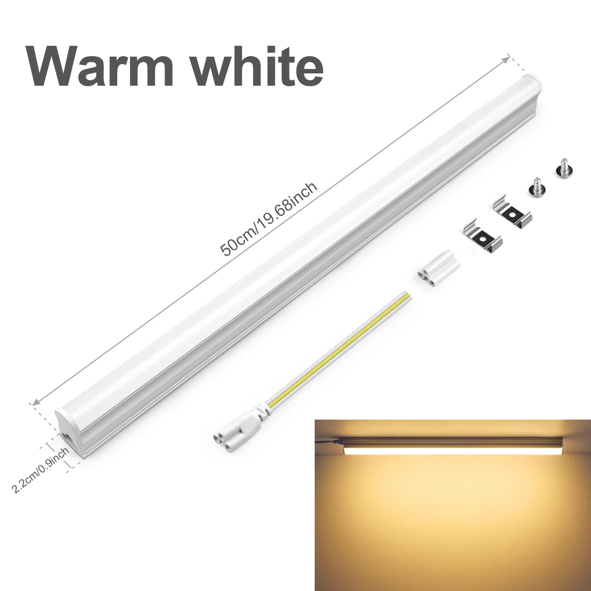 tube led blanc 50cm lisse moderne clips câbles blanc froid 5500k 7000k 15w 220v
