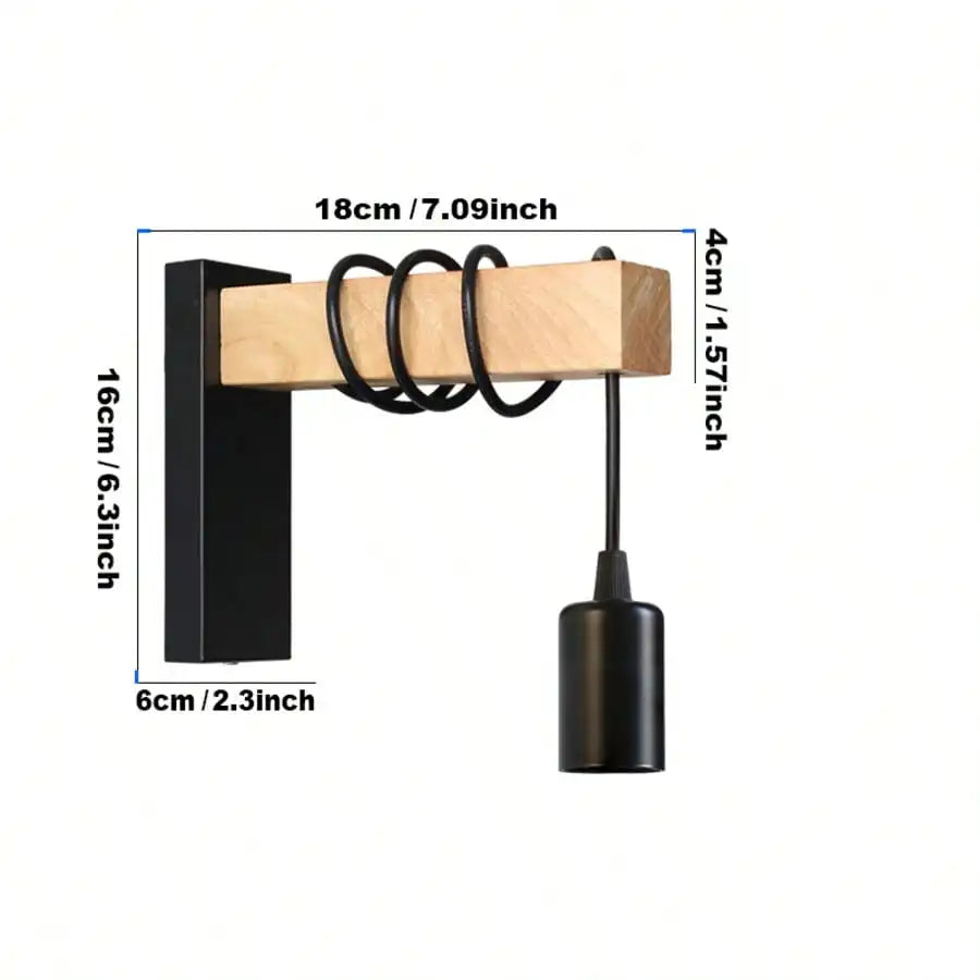 lampe murale bois naturel spirales noires moderne rustique fixée mur entrée chambre étude salon