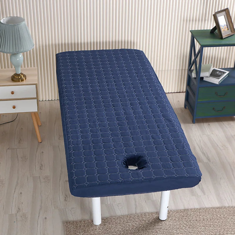 coussin massage bleu marine hexagones brodés moderne trou antidérapant polyester coton adultes