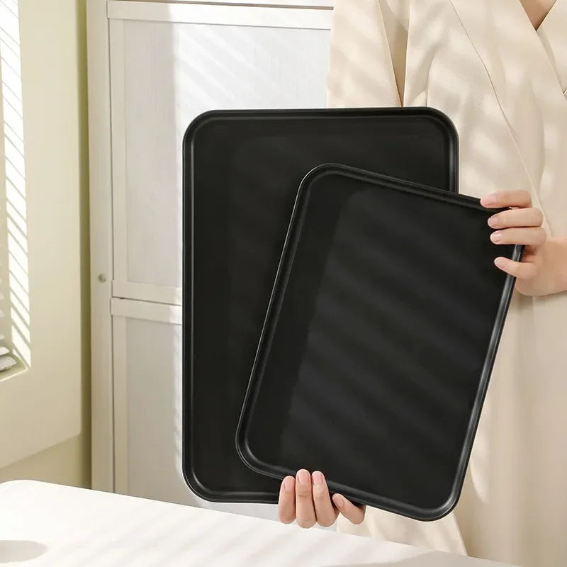 plateau service rectangulaire noir texturé bord arrondi moderne respectueux environnement utilisation diverses tailles
