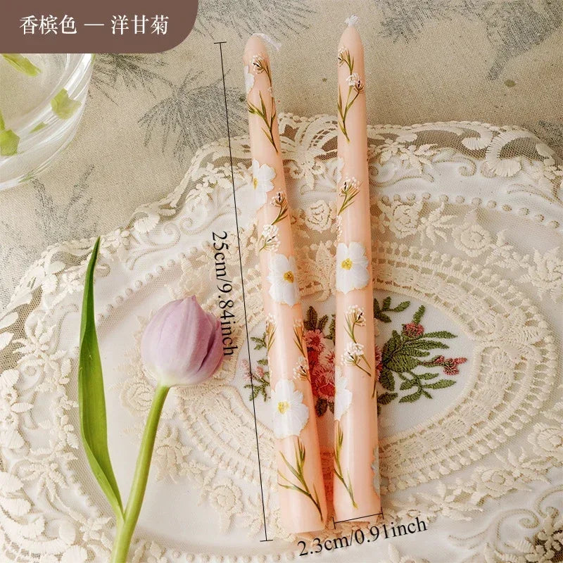 Bougies coniques peintes fleurs vert clair blanc rose violet bleu clair sans flamme aromathérapie
