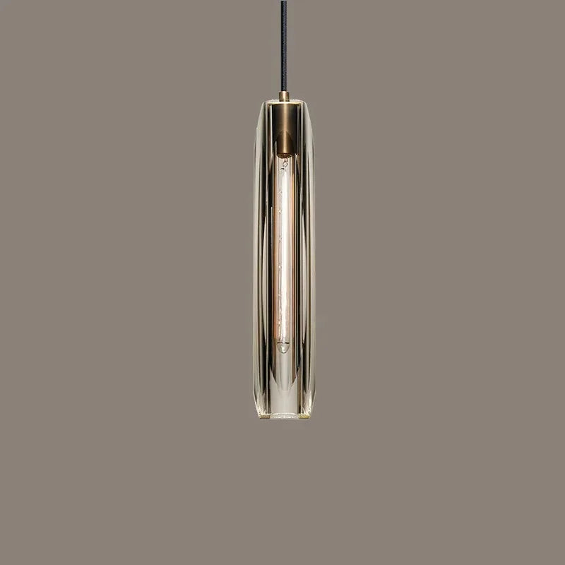luminaire suspendu moderne verre transparent or métal cuivre chambre étude minimaliste