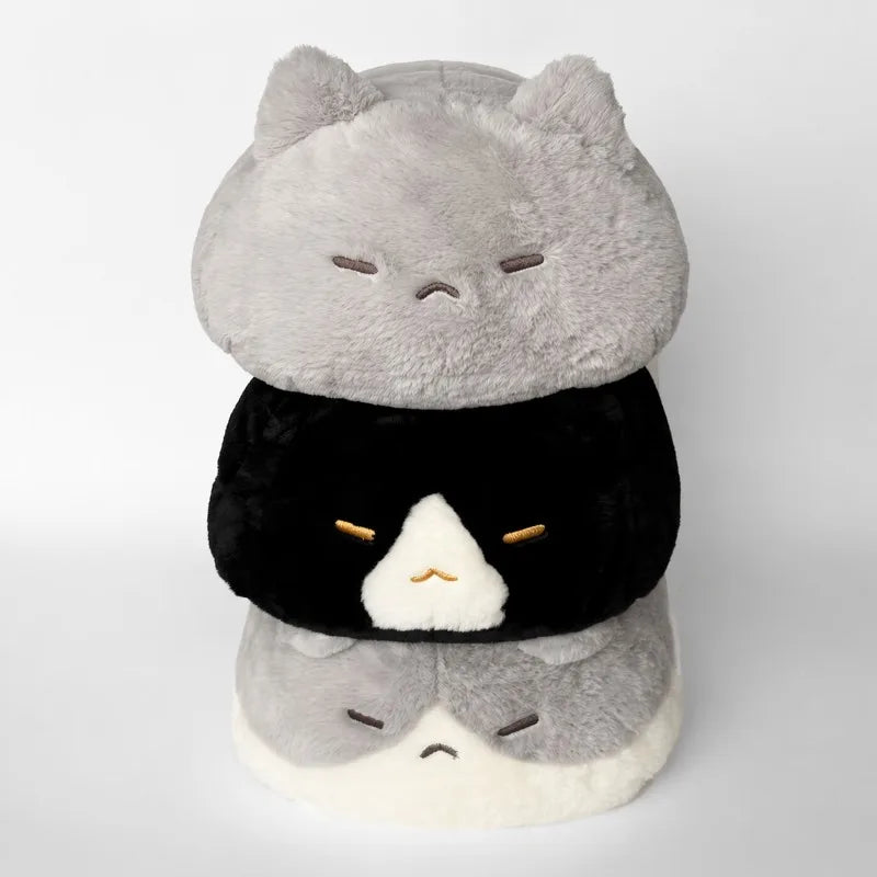 coussin peluche forme pain visage chat orange gris doux sieste literie oblong