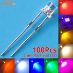 diodes led transparentes plate 3v 20ma blanc rouge jaune bleu vert 100pcs ultra lumineuses