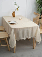 nappe table rectangle beige tissage apparent franges rustique minimalisteextérieur intérieurversible polyester