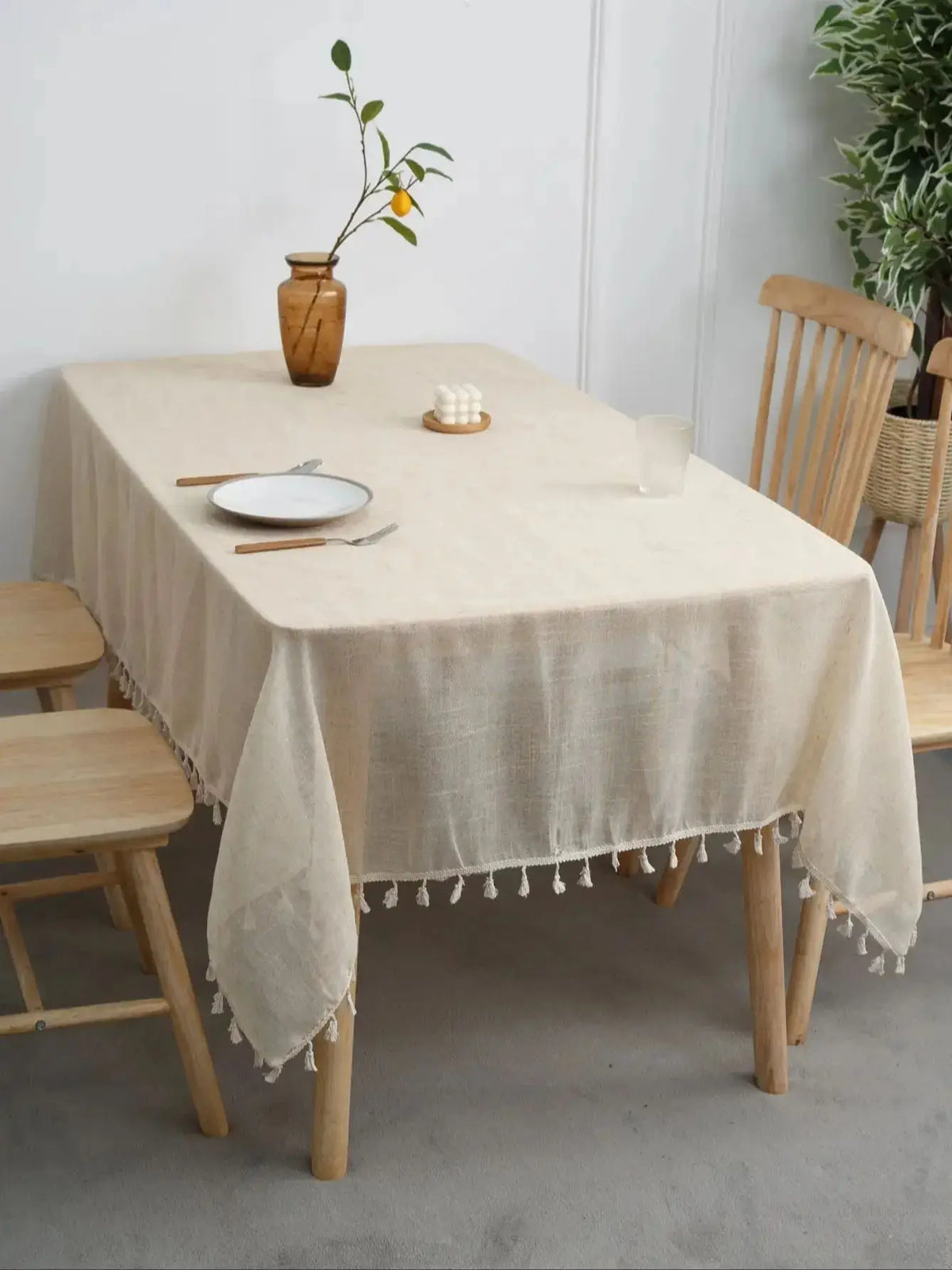 nappe table rectangle beige tissage apparent franges rustique minimalisteextérieur intérieurversible polyester