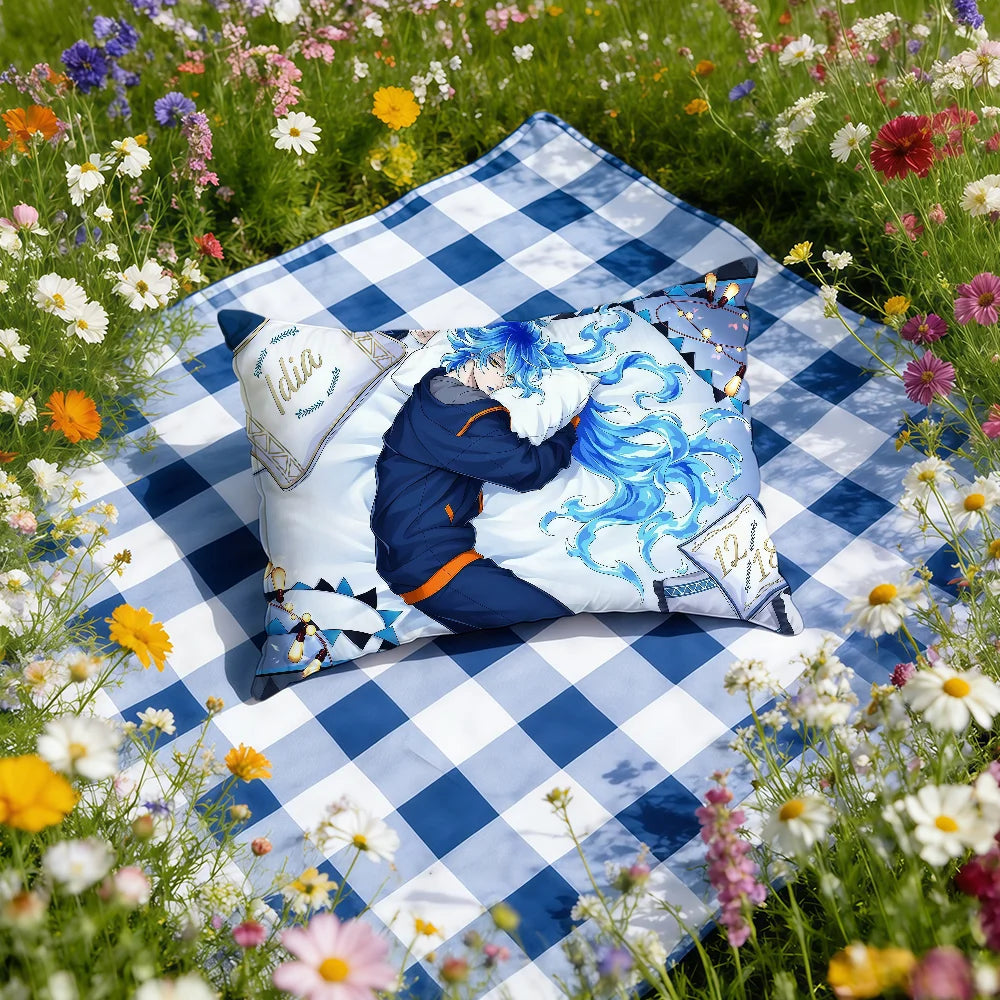 housse coussin imprimé anime personnages bleu blanc moderne double face