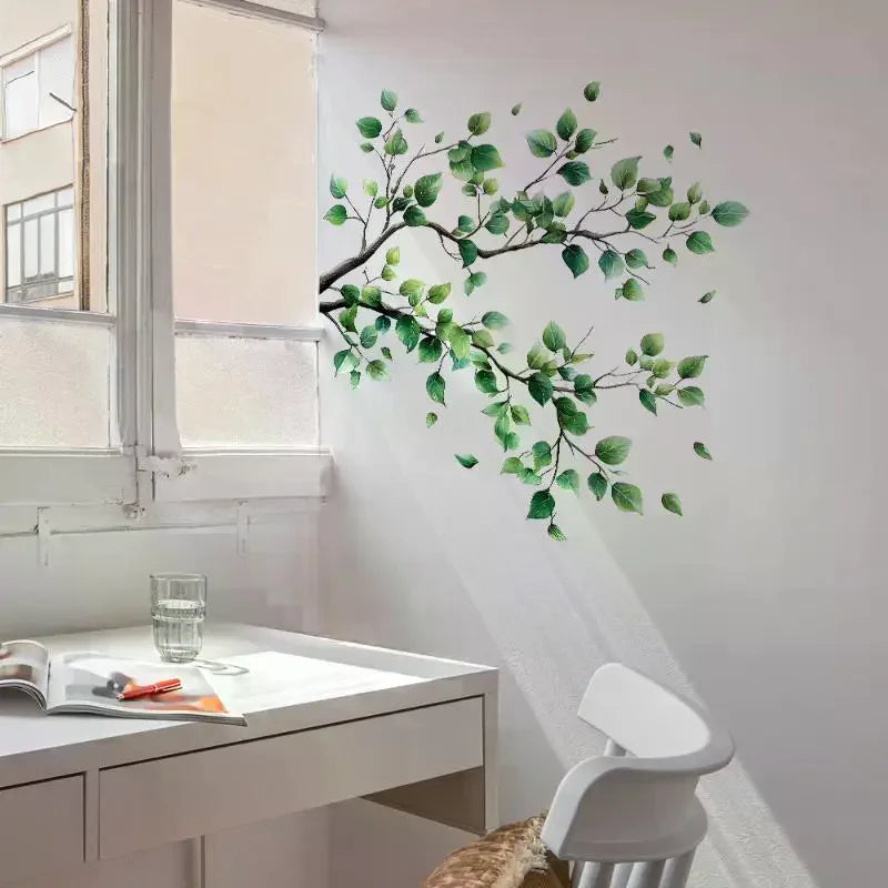 sticker mural feuilles branches naturel adhésif vert brun réaliste salon bain