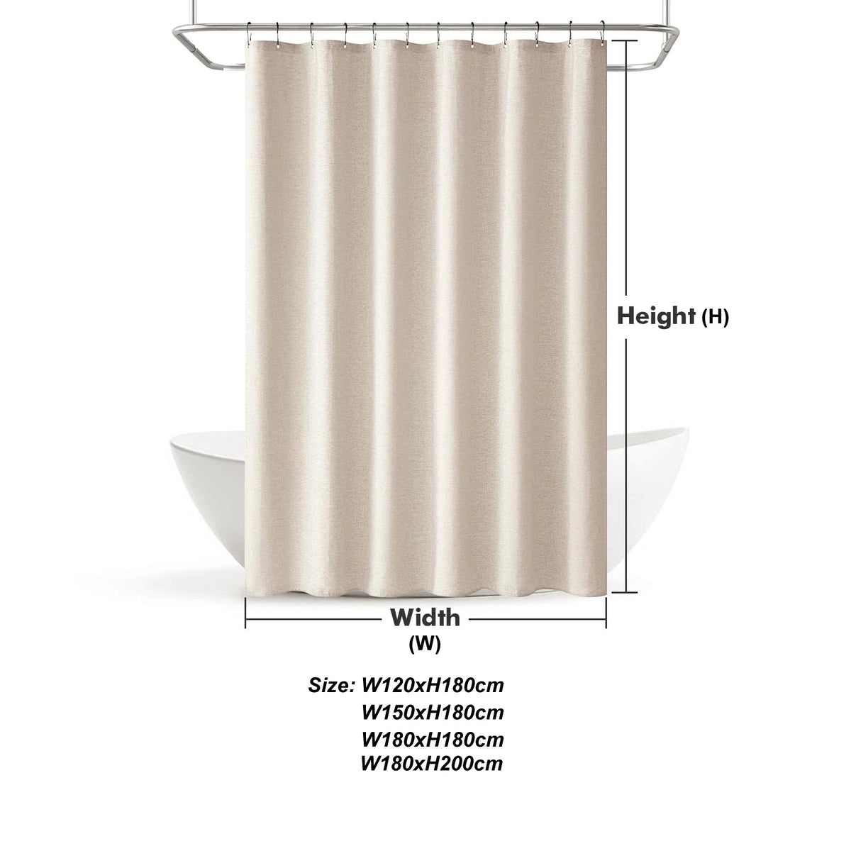 rideau douche moderne imitation lin beige opaque ourlet lesté crochets métalliques black