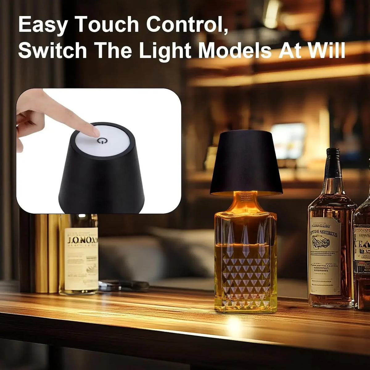 lampe table rechargeable led noir moderne interrupteur tactile adaptable chambre